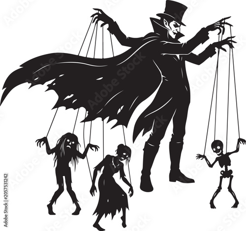 Gothic Vampire Puppeteer with Undead Marionettes