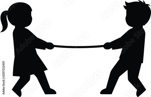 Children playing tug of war game together competition vector illustration