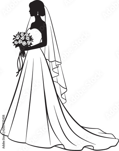 bride in silhouette holding a bouquet of roses