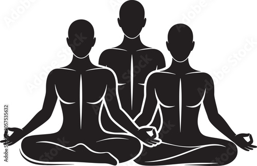 three people sitting in lotus position meditating