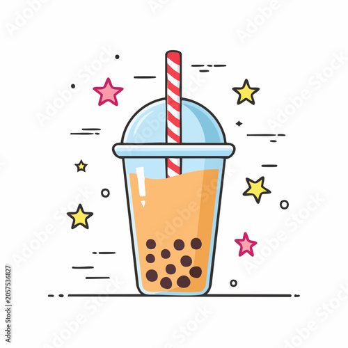 Bubble Tea Drink with Tapioca Pearls and Stars