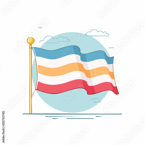Waving Flag with Stripes on Pole