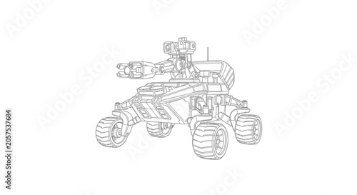 Futuristic Robot Arm Rover Vehicle Line Art