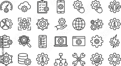 Принти на полотні System Settings and Technical Preferences Line Icon Set with Cogwheels and Gears