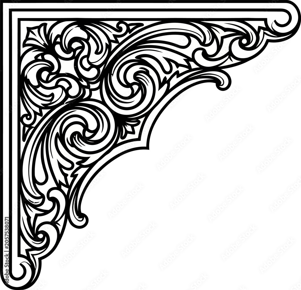 Fototapeta premium Ornate Corner Bracket Design with Intricate Floral Swirls.