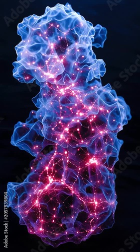 Exploration of molecular structures showing glowing patterns at night in a lab setting