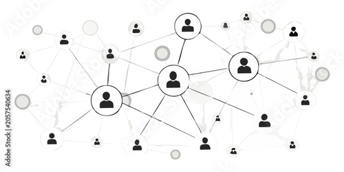 Εκτύπωση καμβά Network graph with grayscale silhouettes on a black background
