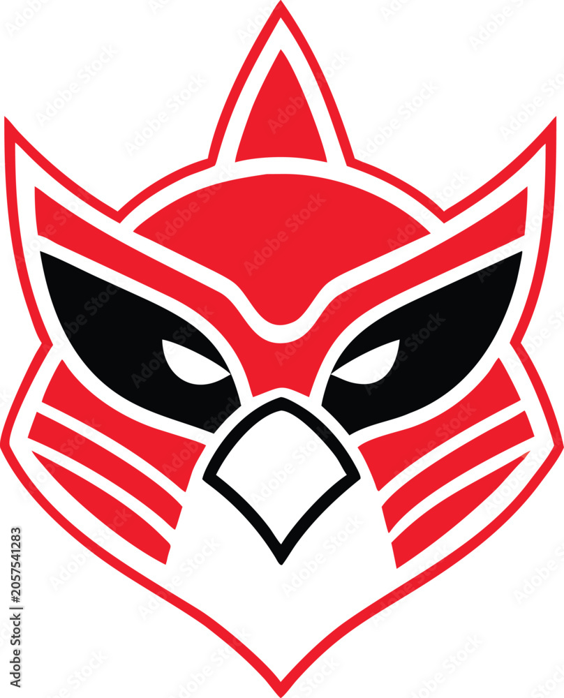 Fototapeta premium Dynamic stylized red and black bird head featuring sharp eyes and a distinct beak suitable for a modern logo design