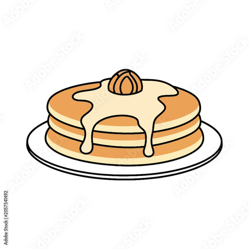 Pancake stack with syrup and butter.
