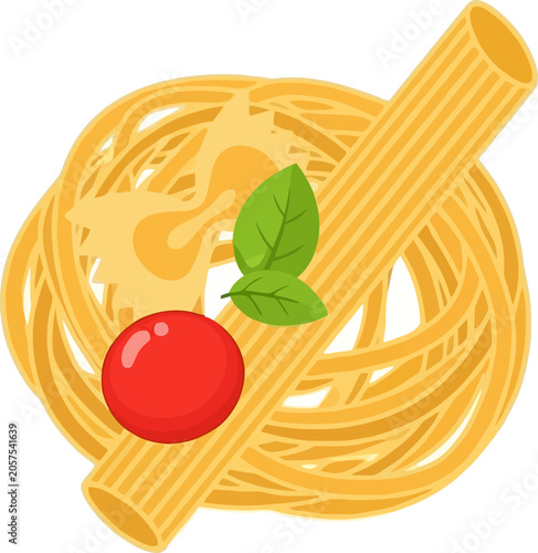 Pasta Medley - Rigatoni, Tagliatelle, Tomato, and Basil Harmony.