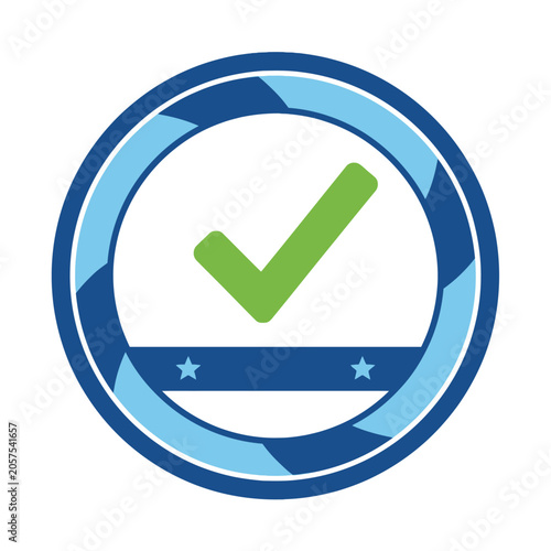 Patriotic Check Mark Symbol with Stars and Stripes Design.