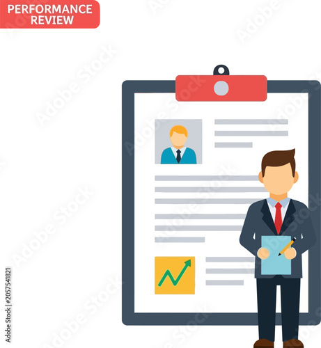 Performance Review Presentation - Man with Clipboard Discussing Employee Evaluation.