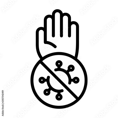 Stop virus infection health protection vector icon showing a hand blocking a pathogen