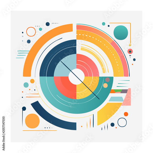 Abstract geometric design with circles and lines in modern colors
