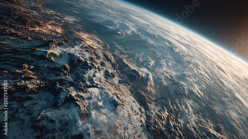 View of Earth from Space with Sunlight illuminating the Atmosphere