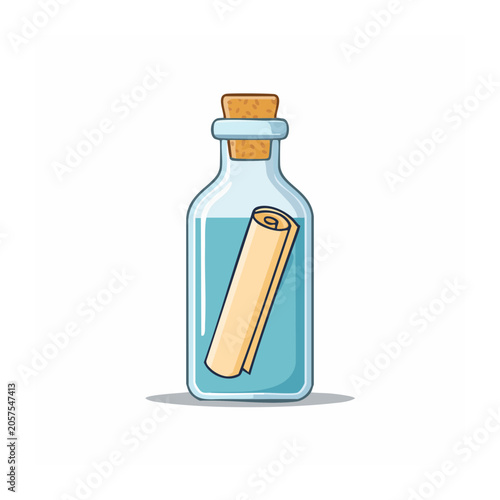 Message in a bottle with scroll and cork