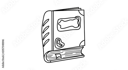 Hand drawn vintage old book icon illustration. Doodle style antique magic spellbook or fairytale storybook outline art.