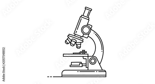 Detailed Line Art Microscope Icon for Scientific Research, Biology, Chemistry, and Education in a Laboratory Setting