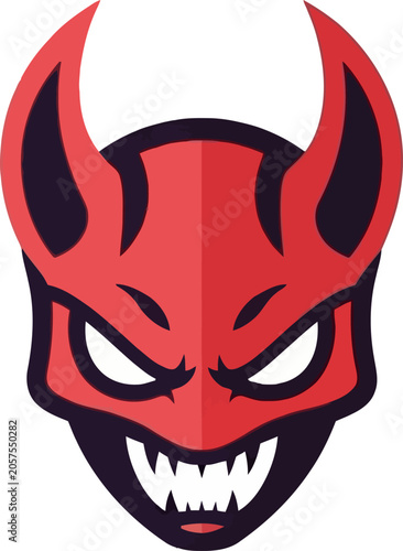 Schilderij op canvas Red devil face with horns and sharp teeth.