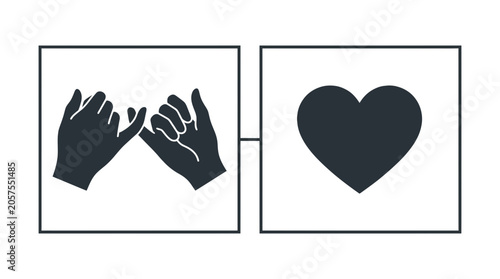 Bilde på lerret Minimalist graphic illustration featuring a pinky promise gesture connected to a heart symbol