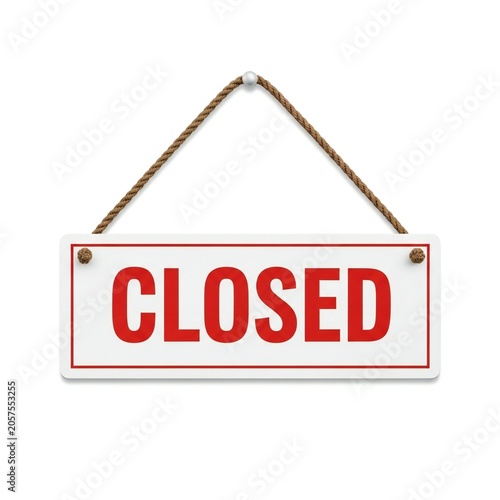 Closed sign hanging on a string with colorful beads isolated on white background