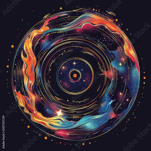 Cosmic Abstract Circle with Galactic Energy and Light Trails