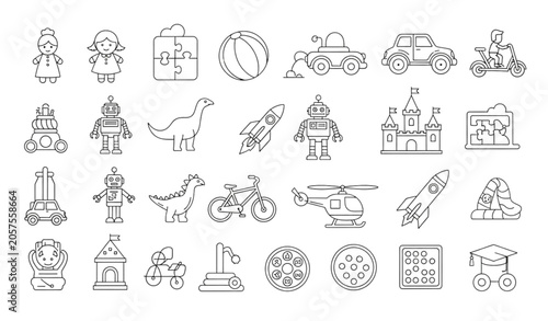 Obraz na płótnie Modern toys and playtime outline icon collection vector design
