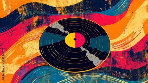 Retro Music Disc With Vibrant Liquid Color Patterns