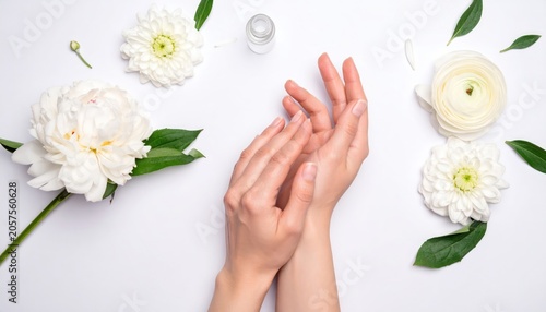 Womans Hands with Flowers and Crystal.