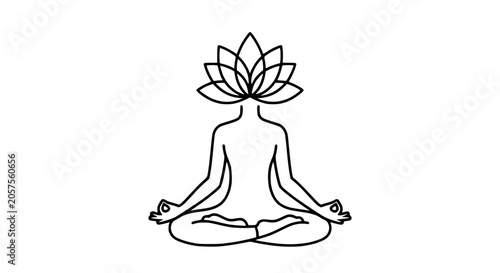 Foto Meditating figure with lotus flower head, mindfulness, yoga, spiritual growth, e