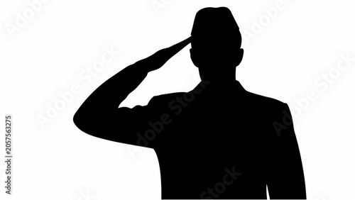 Vászonkép Man in military uniform saluting a flag silhouette