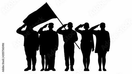 Canvastavla Diverse group of people saluting a flag in unison patriotically