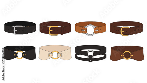 Schilderij op canvas Set of stylish belt and waist accessory vector illustrations