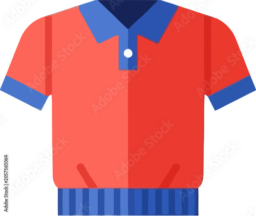 Red Polo Shirt with Blue Collar and Cuffs Illustration.