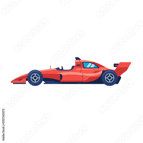 Red racing car side view.