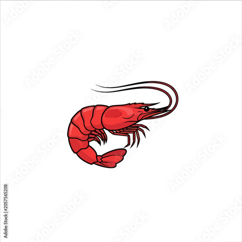 Red Shrimp Crustacean Side View Illustration.