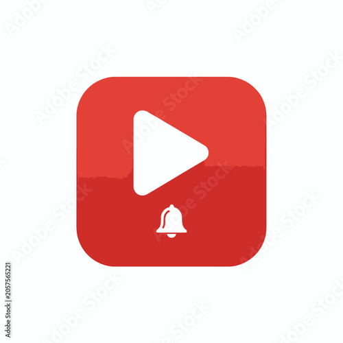 Red Square Icon with Play Button and Notification Bell Symbol.