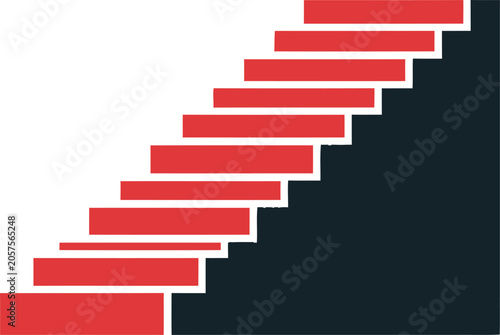 Red Steps Ascending into Darkness - A Visual Metaphor of Progress and Challenge.