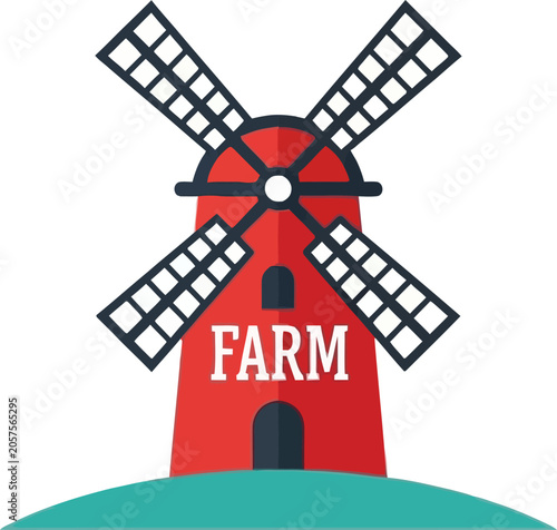 Red Farm Windmill Illustration.