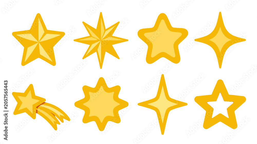 Obraz premium Set of golden star and sparkle icons on white background