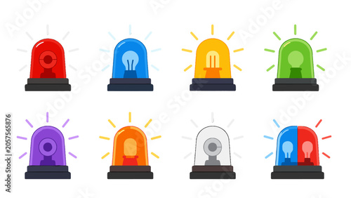 Принти на полотні Set of colorful emergency warning siren lights icons