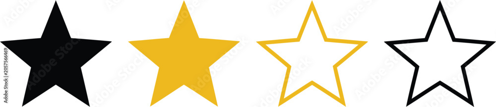 Obraz premium Four different star shapes in black and yellow colors simple vector icons Vector
