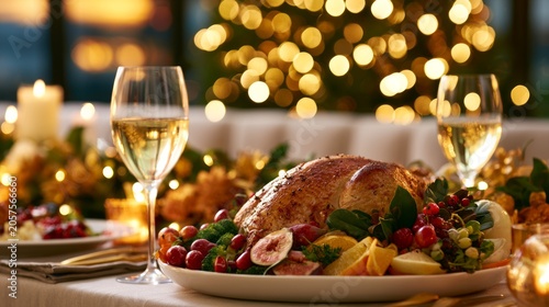 Elegant Thanksgiving Feast Display with Roasted Turkey Surrounded by Colorful Seasonal Bounty