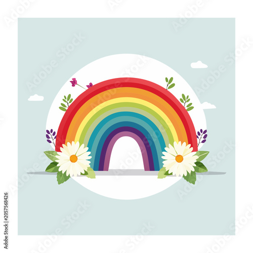 Rainbow arch with flowers and leaves illustration