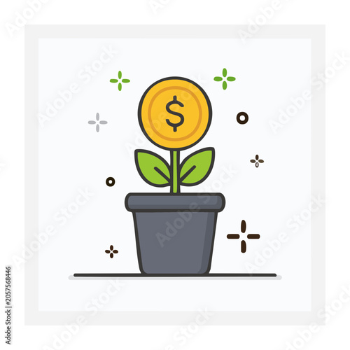 Money plant in blue pot with coin on top
