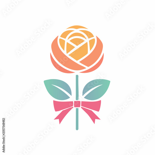 Stylized Rose with Ribbon and Leaves Icon