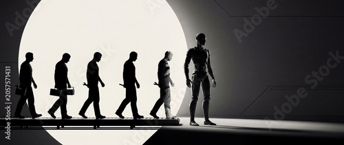 Robot replacing human workers concept of automation and job loss
