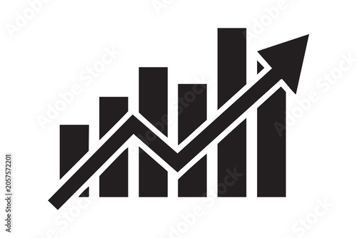 Minimalist Business Growth Bar Chart with Upward Arrow and Success Symbols, Isolated Vector Icon