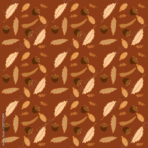 Acorns leaves fall seamless pattern
