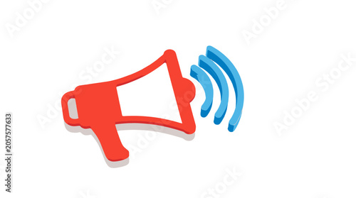 Bild auf Leinwand Red megaphone icon with blue sound waves on white background